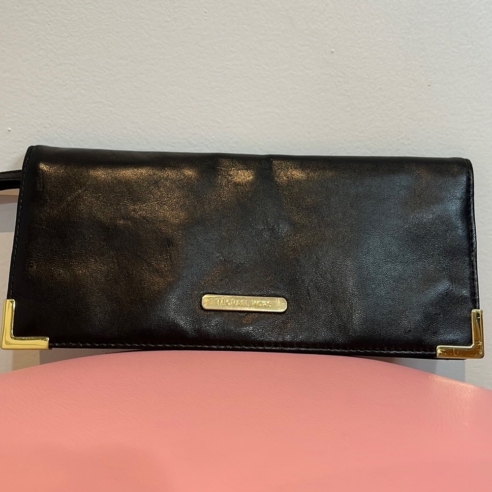 Michael Kors buttery soft leather clutch/wristlet with gold hardware